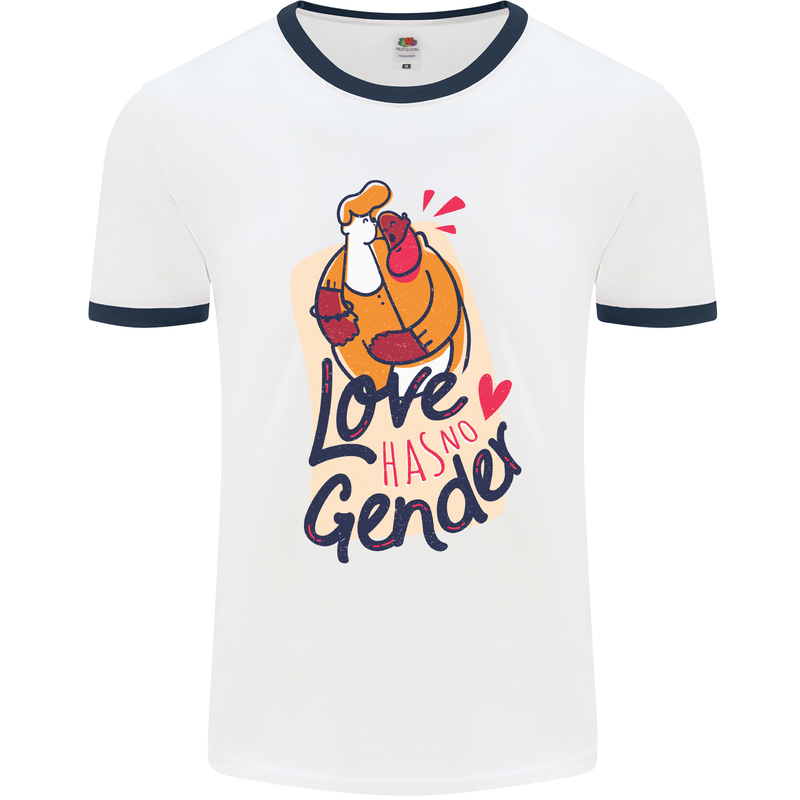 LGBT Love Has No Gender Gay Pride Day Mens White Ringer T-Shirt White/Navy Blue