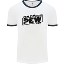 Pew Pew Pew Funny SCI-FI Movie Lightsaber Mens White Ringer T-Shirt White/Navy Blue