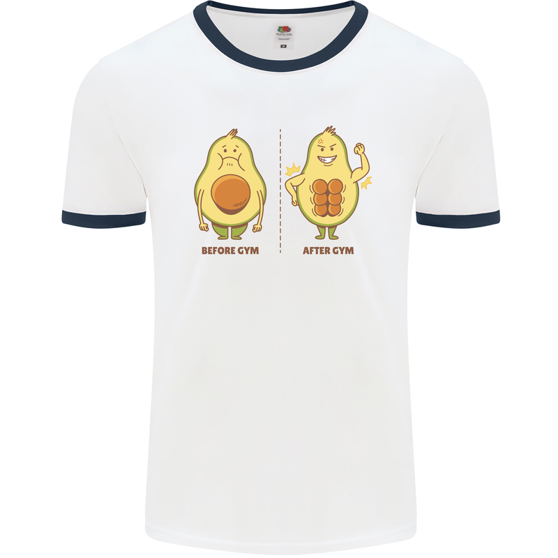 Funny Advacado Gym Bodybuilding Fitness Mens White Ringer T-Shirt White/Navy Blue