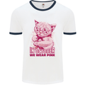 Breast Cancer Awareness October Cat Mens Ringer T-Shirt White/Navy Blue