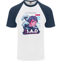 Music Vaporwave Anime Girl Emo SAD Mens S/S Baseball T-Shirt White/Navy Blue