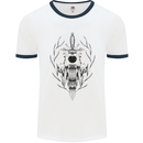 Sabre Tooth Tiger Skull Sword Mens White Ringer T-Shirt White/Navy Blue