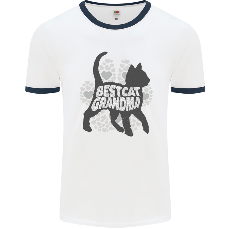 Best Cat Grandma Mens White Ringer T-Shirt White/Navy Blue