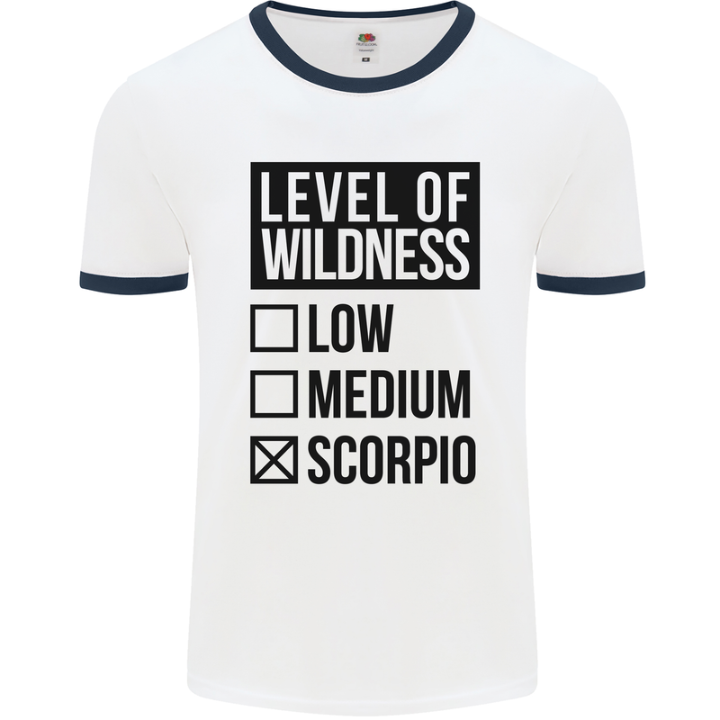 Levels of Wildness Scorpio Mens White Ringer T-Shirt White/Navy Blue