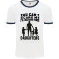 Dad With Three Daughters Funny Fathers Day Mens White Ringer T-Shirt White/Navy Blue