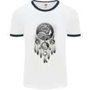 Bring the Nightmare Tribal Owl Skull Gothic Mens White Ringer T-Shirt White/Navy Blue
