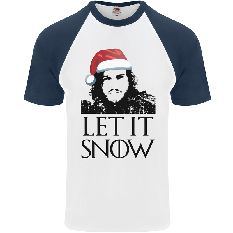 Xmas Let it Snow Funny Christmas Mens S/S Baseball T-Shirt White/Navy Blue