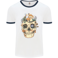 Mushroom Skull Nature Ecology Toadstool Mens White Ringer T-Shirt White/Navy Blue