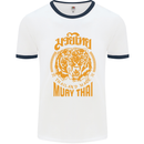 Muay Thai Fighter Warrior MMA Martial Arts Mens White Ringer T-Shirt White/Navy Blue
