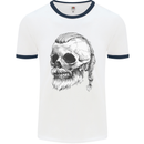 A Viking Skull Mens Ringer T-Shirt White/Navy Blue