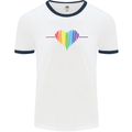 LGBT Gay Pulse Heart Gay Pride Awareness Mens White Ringer T-Shirt White/Navy Blue