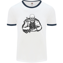 Viking Skull & Sword Thor Valhalla Mens White Ringer T-Shirt White/Navy Blue