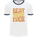 Best Teacher Ever Teaching Maths English Mens Ringer T-Shirt White/Navy Blue