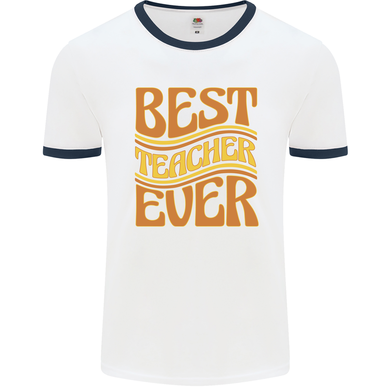 Best Teacher Ever Teaching Maths English Mens Ringer T-Shirt White/Navy Blue
