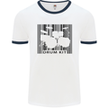 Drum Kit Barcode Drummer Drumming Mens White Ringer T-Shirt White/Navy Blue