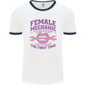 Funny Female Mechanic Mens White Ringer T-Shirt White/Navy Blue