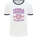 Funny Female Mechanic Mens White Ringer T-Shirt White/Navy Blue