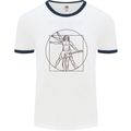 Guitar Vitruvian Man Guitarist Mens White Ringer T-Shirt White/Navy Blue