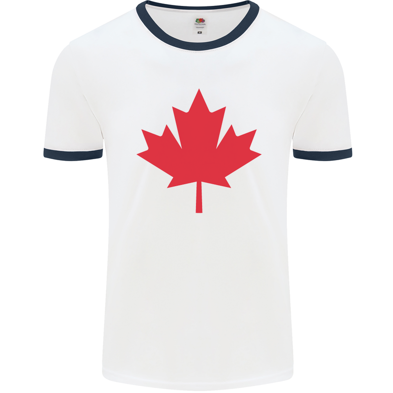 Canadian Flag Canada Maple Leaf Mens White Ringer T-Shirt White/Navy Blue