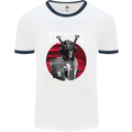 Samurai Fighter Skull MMA Mixed Martial Arts Mens White Ringer T-Shirt White/Navy Blue