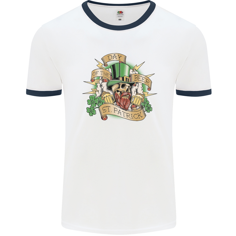 St. Patrick's Day of the Beer Funny Irish Mens White Ringer T-Shirt White/Navy Blue