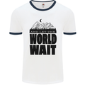 Mountain World Wait Hiking Trekking Walking Mens White Ringer T-Shirt White/Navy Blue