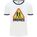 Smombie Antisocial Phone Smartphone Addict Mens Ringer T-Shirt White/Navy Blue