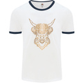 A Highland Cow Drawing Mens White Ringer T-Shirt White/Navy Blue