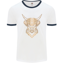 A Highland Cow Drawing Mens White Ringer T-Shirt White/Navy Blue
