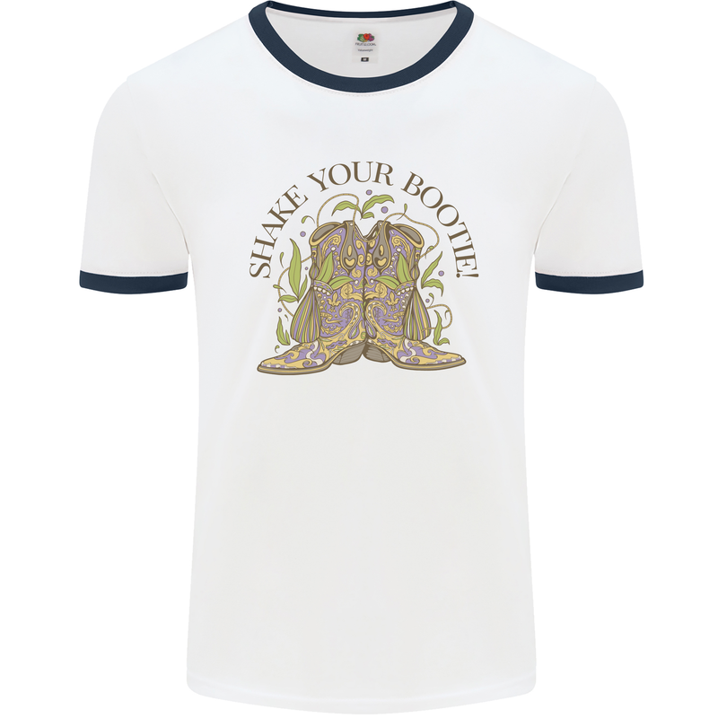 Mardi Gras Shake Your Bootie Mens Ringer T-Shirt White/Navy Blue