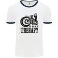 My Therapy Motorcycle Motorbike Biker Mens White Ringer T-Shirt White/Navy Blue