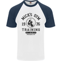 Mick's Gym Boxing Boxer Movie Mens S/S Baseball T-Shirt White/Navy Blue