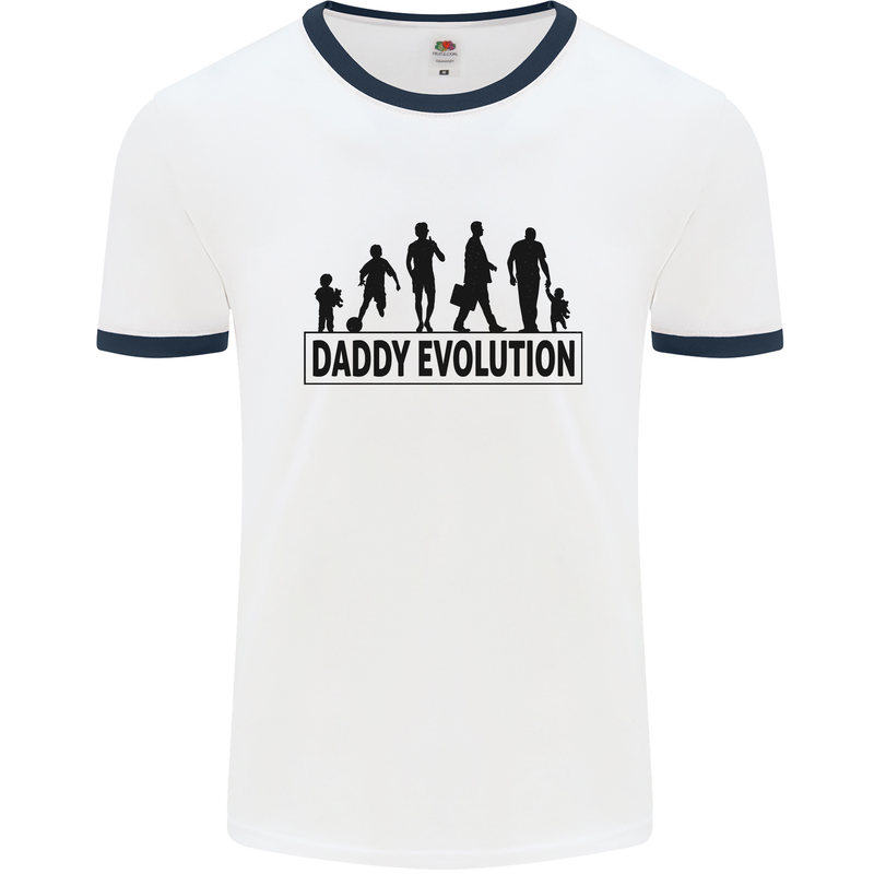 Daddy Evolution Fathers Day Mens White Ringer T-Shirt White/Navy Blue