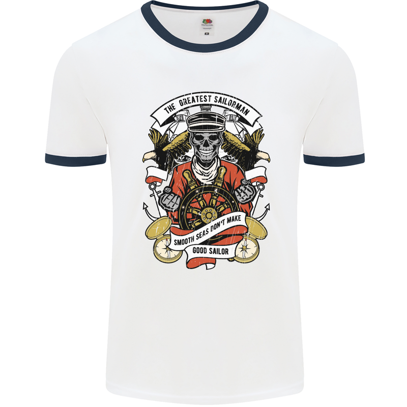 The Greatest Sailorman Sailing Sailor Mens White Ringer T-Shirt White/Navy Blue