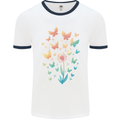 Dandelion Butterfly Plant Gardening Mens White Ringer T-Shirt White/Navy Blue