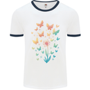 Dandelion Butterfly Plant Gardening Mens White Ringer T-Shirt White/Navy Blue