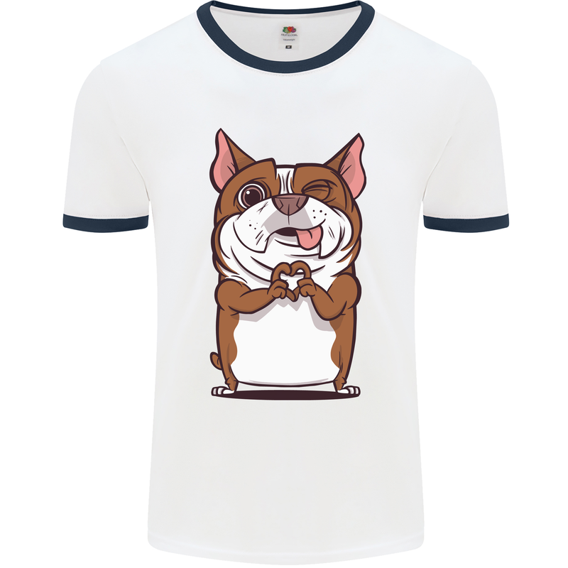 A Cute Dog With a Heart Sign Mens White Ringer T-Shirt White/Navy Blue