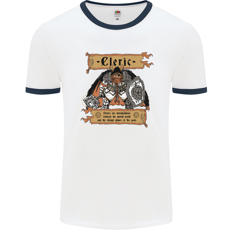 RPG Role Playing Games Cleric Dragons Mens White Ringer T-Shirt White/Navy Blue