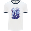 An Elephant Watercolour Mens Ringer T-Shirt White/Navy Blue