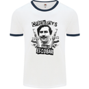 Pablo Escobar Crime Pays Mens White Ringer T-Shirt White/Navy Blue