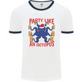 Beer Party Octopus Christmas Scuba Diving Mens White Ringer T-Shirt White/Navy Blue