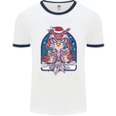 Bah Humbug Grumpy Christmas Owls Mens White Ringer T-Shirt White/Navy Blue