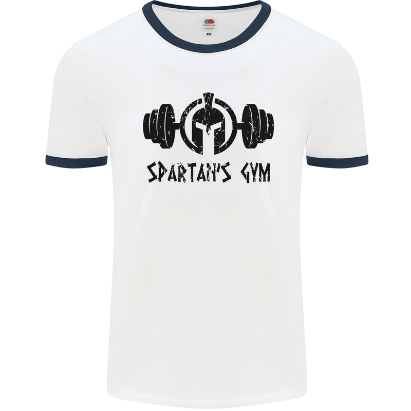 Spartans Gym Mens White Ringer T-Shirt White/Navy Blue