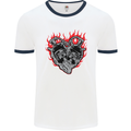 Biker Heart Motorbike Motorcycle Mens White Ringer T-Shirt White/Navy Blue