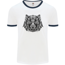 Mandala Art Tiger Mens White Ringer T-Shirt White/Navy Blue