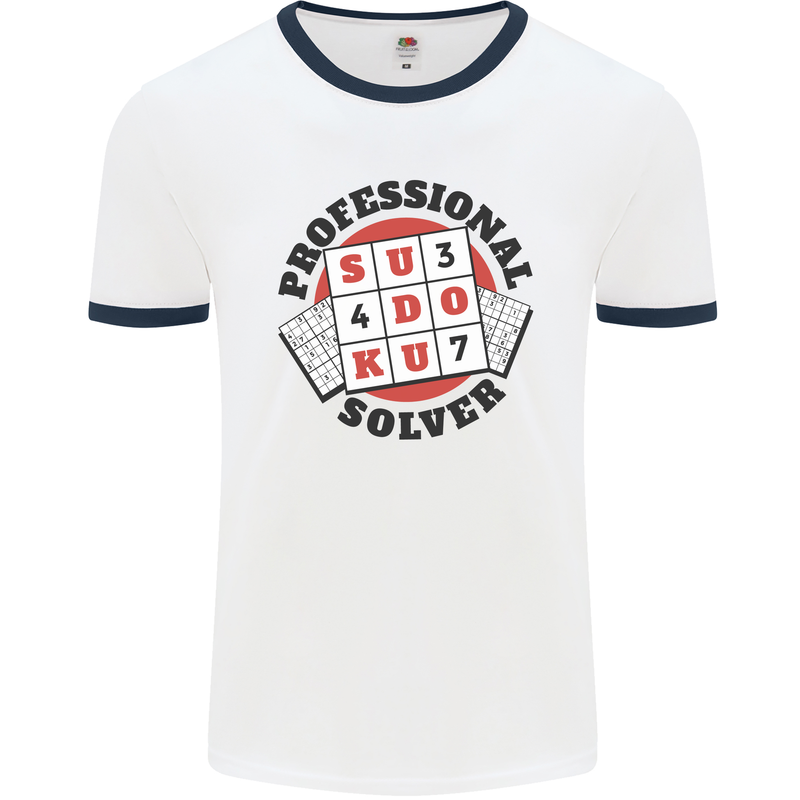 Professional Sudoku Solver Funny Mens White Ringer T-Shirt White/Navy Blue