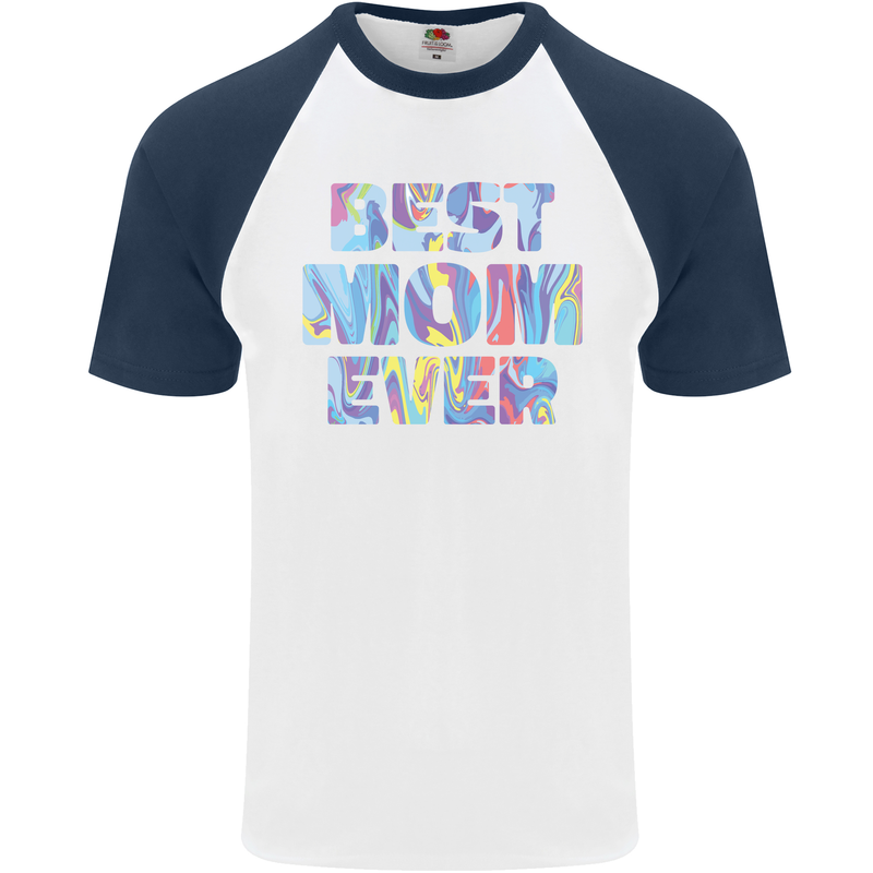 Best Mom Ever Tie Died Effect Mother's Day Mens S/S Baseball T-Shirt White/Navy Blue