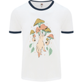 Trippy Magic Mushrooms With Eyes Mens White Ringer T-Shirt White/Navy Blue