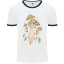 Trippy Magic Mushrooms With Eyes Mens White Ringer T-Shirt White/Navy Blue