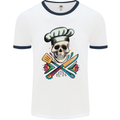 Chef Skull Mens White Ringer T-Shirt White/Navy Blue